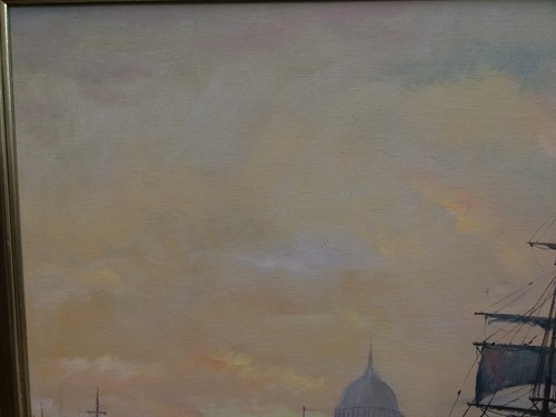 Vtg Oil Painting on Canvas Boats Ships in Harbor Signed Continental W27" x 23" - Picture 6 of 12