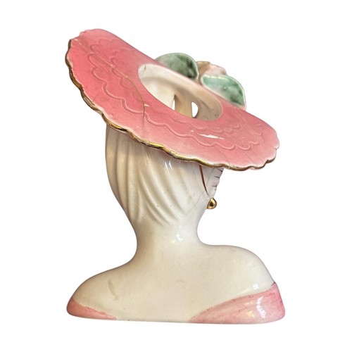 Vtg Lefton Glamour Girl Lady Head Planter Vase Pink Gold Yellow Flower BROKEN - Picture 3 of 9