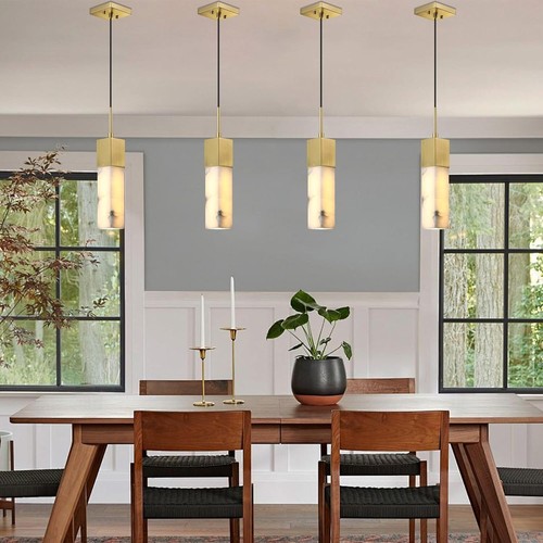 1 Light Hanging Kitchen Island Natural Alabaster Marble Pendant Ceiling Light Fi - Picture 4 of 7