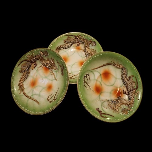 3 Platos Platillo Moriage Fleetwood China Dragon Ware De Colección Pintados a Mano Japón 4"