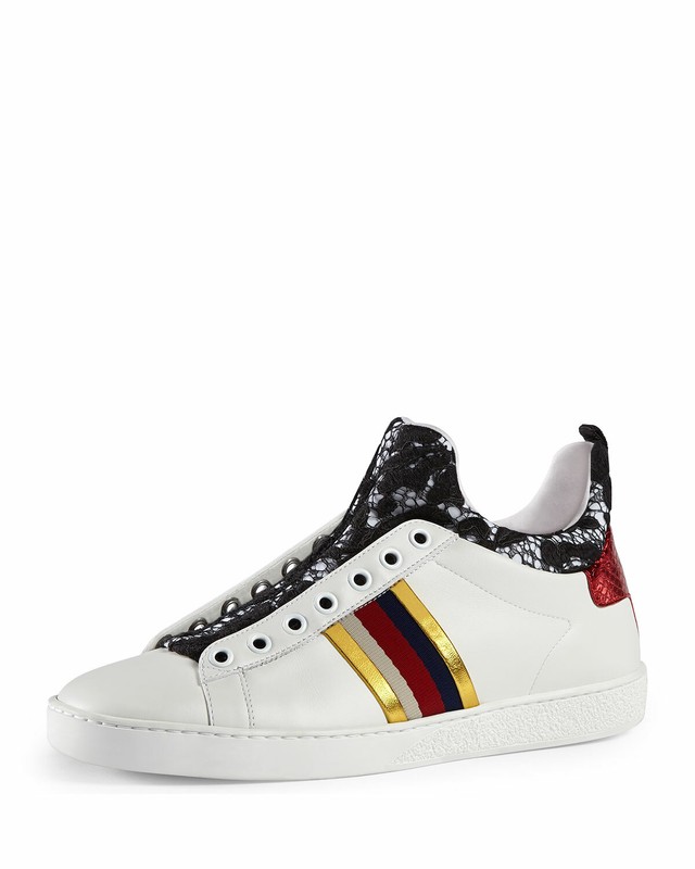 100% AUTHENTIC NEW WOMEN GUCCI NEW ACE LACE DETAIL HIGH TOP SNEAKERS US 12 D
