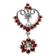 14G 7/16 Heart Gem Holder Curved Barbell with Gem Flower Dangle