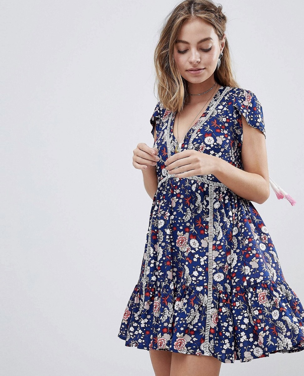 Sisters of the Tribe Petite Smock Dress Floral Print Navy/Pink/White Size 0  zero | eBay