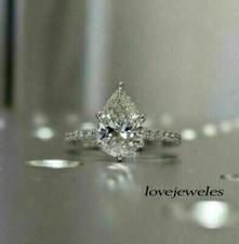 2.50CT Pear Shape Diamond Lab-Created Engagement Wedding Ring 925 Silver