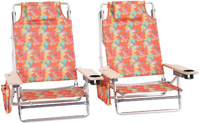 2 Pack Backpack Beach Chairs Folding Portable Lounge Chairs Adjustable Recliner