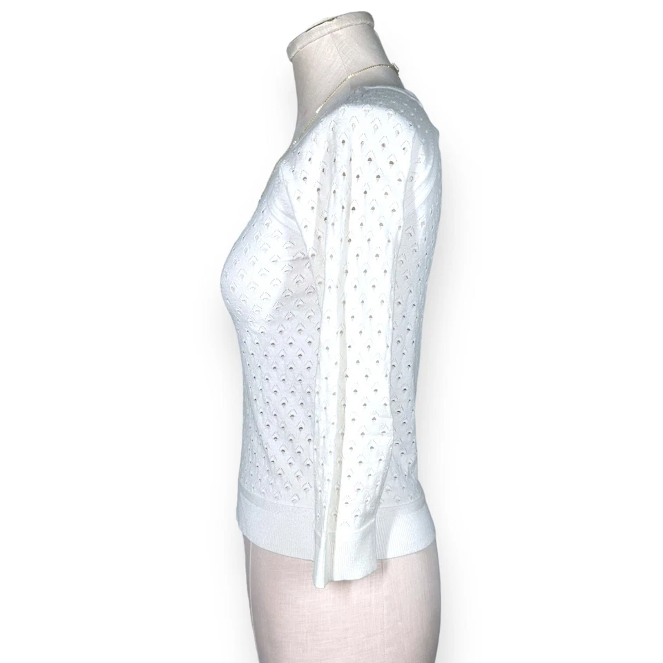 Suéter RAG & BONE Gianna Top Patrón de Ojales Cuello Redondo Pullover Suave Acogedor Blanco Foto 3 de 4