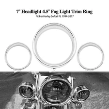 7" Headlight 4.5"Fog Light Visor Trim Ring Cover For Harley Softail Deluxe 94-17