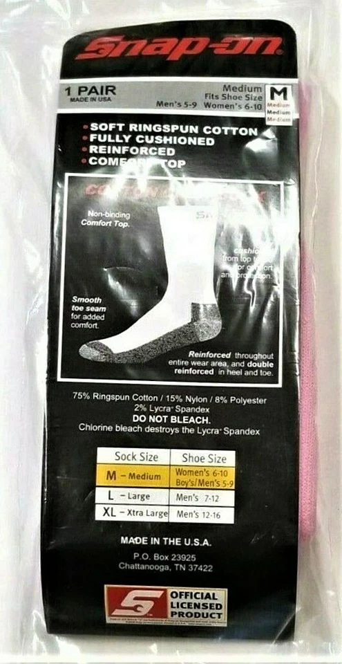 12 PAIRS Snap-On Tools PINK Crew Socks MEDIUM *FREE SHIPPING ~ MADE IN USA *NEW* - Image 2 of 4