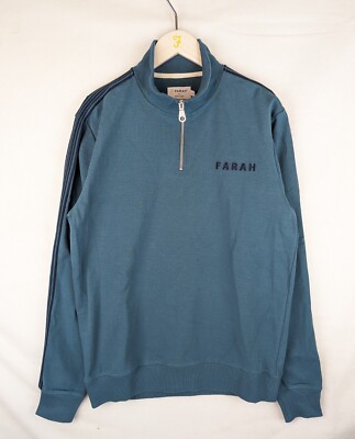 Farah NYC Herren Quarter Zip 1/4 Sweatshirt - Ozeanblau - Medium M UVP £70
