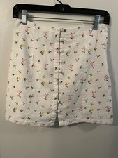 Ditsy Floral Print Forever 21 Short White Skirt Zip Button Accent Lined Small
