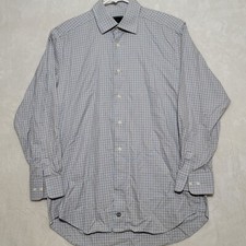 David Donahue Mens Dress Shirt 16-32/33 Blue Long Sleeve Check Button Up