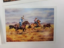 BLANK Notecards & Envelopes 18 Pk. Oil Painting "Team Work" Cowboys 5" x 7"