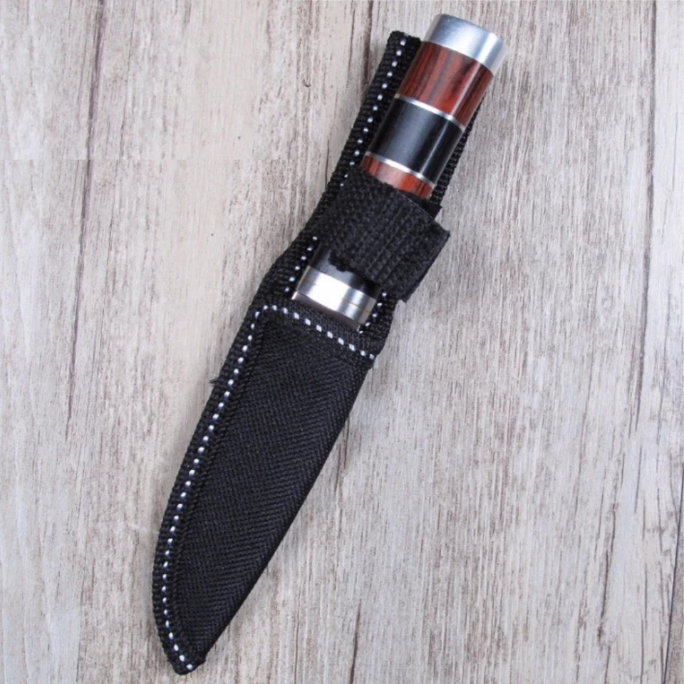 Columbia K30 Small Fixed Blade Knife Multicolor Wood Stacked Handle Belt Sheath  - Image 4 of 4