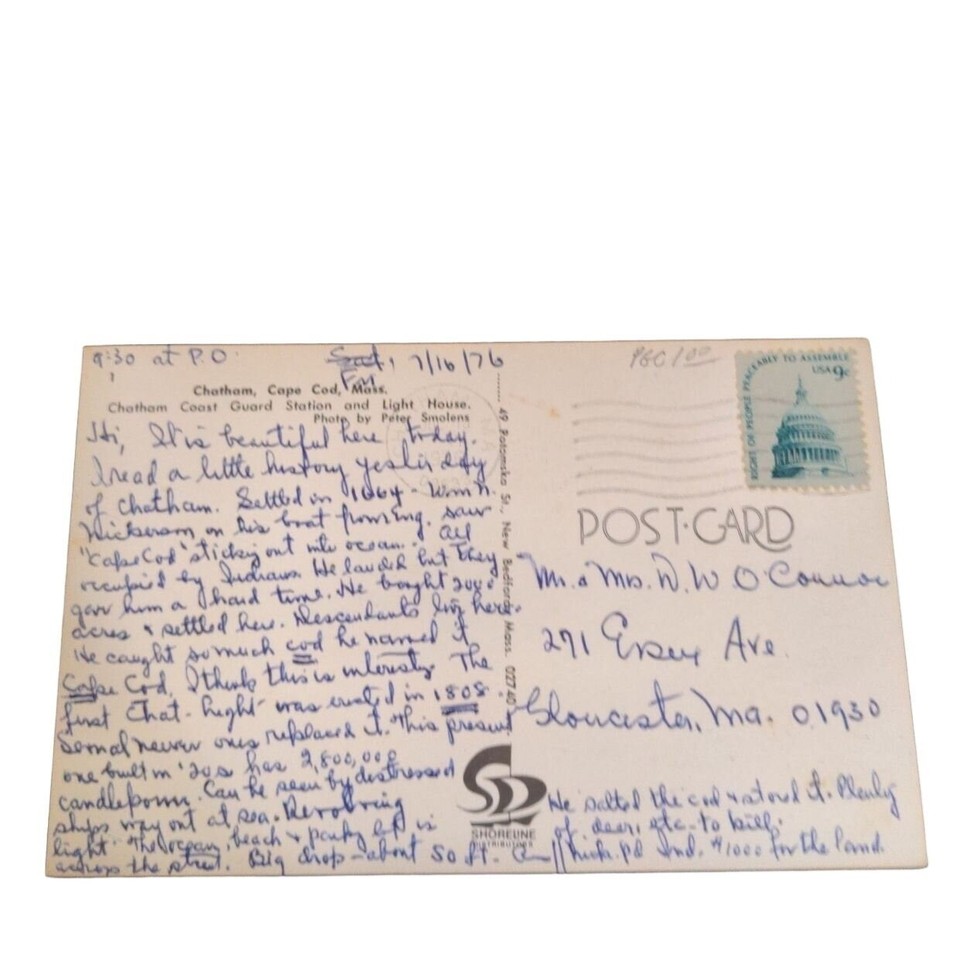 Postcard Chatham Cape Cod Massachusetts Light House Coast Guard Chrome