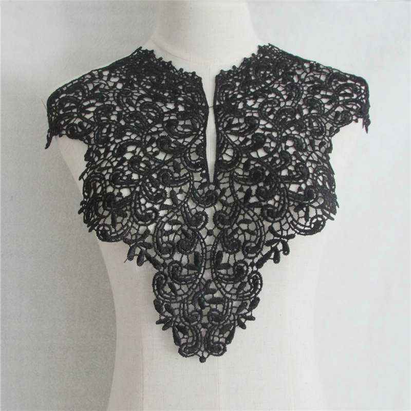 Women DIY Lace Fake Collar Flower Embroidered Blouse Shirt Dress Sewing Black