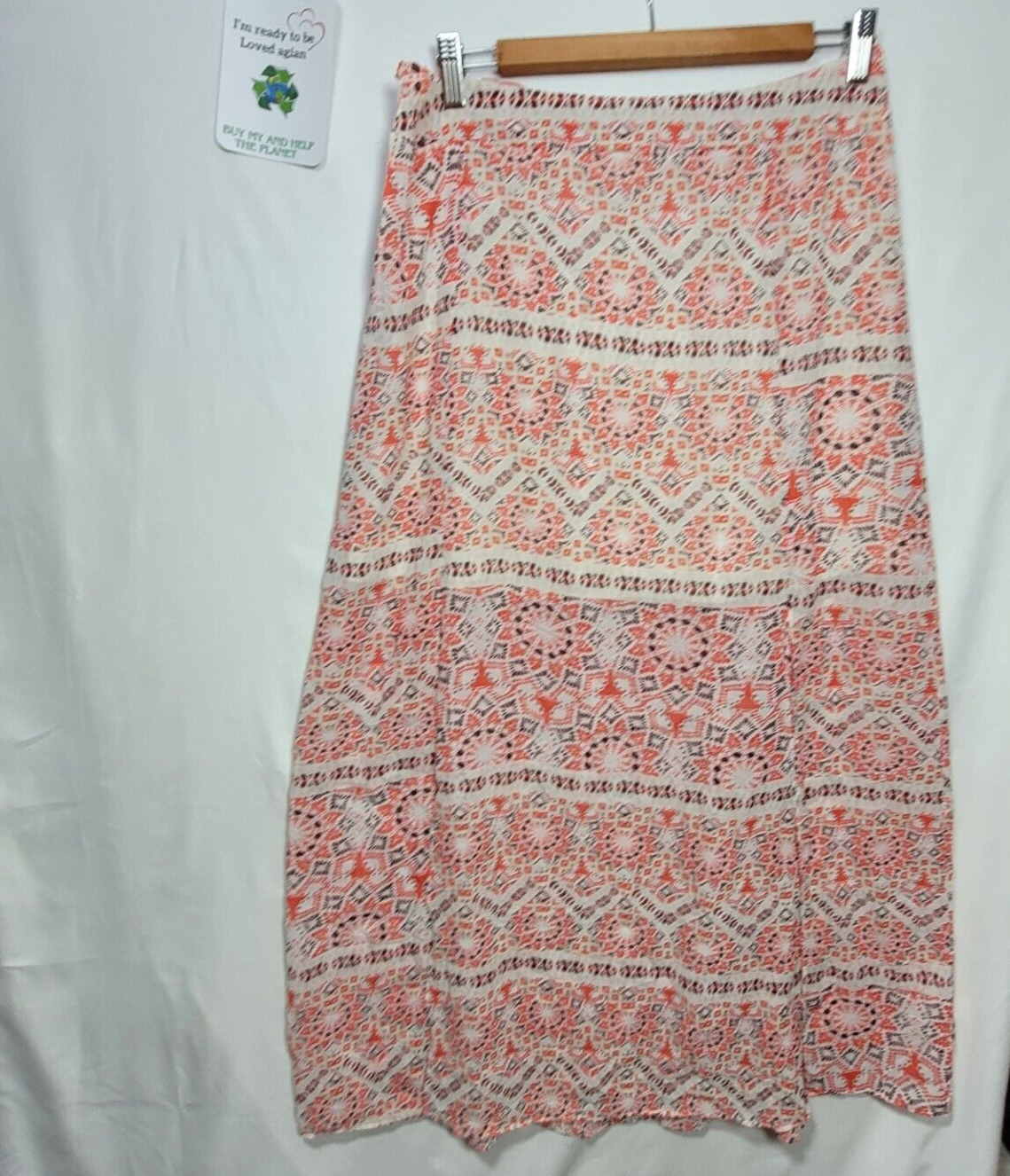 Maunces Women Long Skirts Red Geometric Size 14 Lovely A-Line Skirt Slit Lining