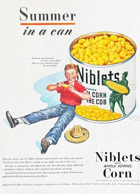 1947 GREEN GIANT NIBLETS Genuine Vintage Print Ad Canned Corn 10'' x 14''