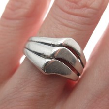 925 Sterling Silver Vintage Modernist 3-Row Wavy Ring Size 6