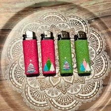 Neon Holdiay Trees Decorated Disposable Lighter Set of 4
