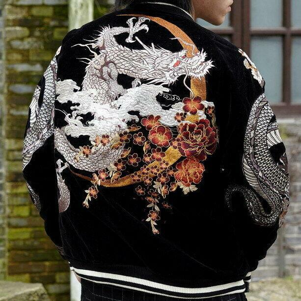 Mens Souvenir bomber Jacket Japanese Pattern Embroidery Mens Souvenir bomber Jacket Japanese Pattern Embroidery