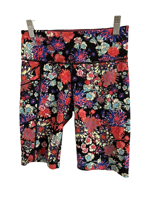 Calvin Klein Womens Sz S Bike Shorts Performance Spandex Floral Reed Blue  Black