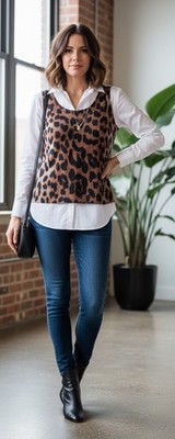 Neiman Marcus 100% Cashmere Collection Animal Print Luxe Tank, Large