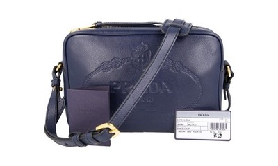 PRADA Leder LOGO Crossbody Schultertasche Handtasche 1BH089 Navy Blau NEU