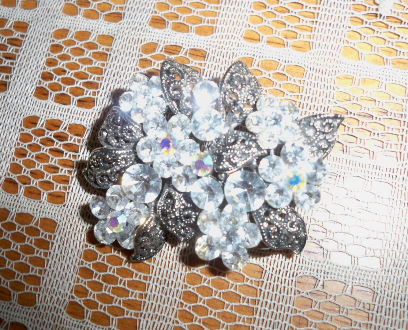 Silvertone Scrollwork and Rhinestones Fashion Bro… - image 7