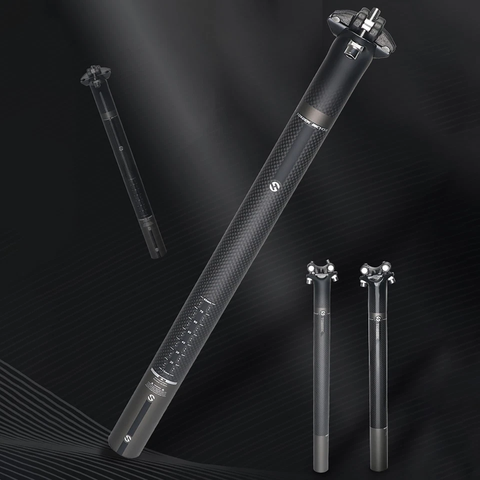 Tija de sillín de fibra de carbono 3K tubo carreras bicicleta de carretera tija de sillín 27,2 x 350 mm Foto 3 de 4