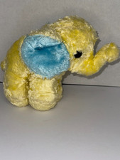 Commonwealth Yellow Elephant with Blue Ears Plush Stuffed Animal 1985 Vintage
