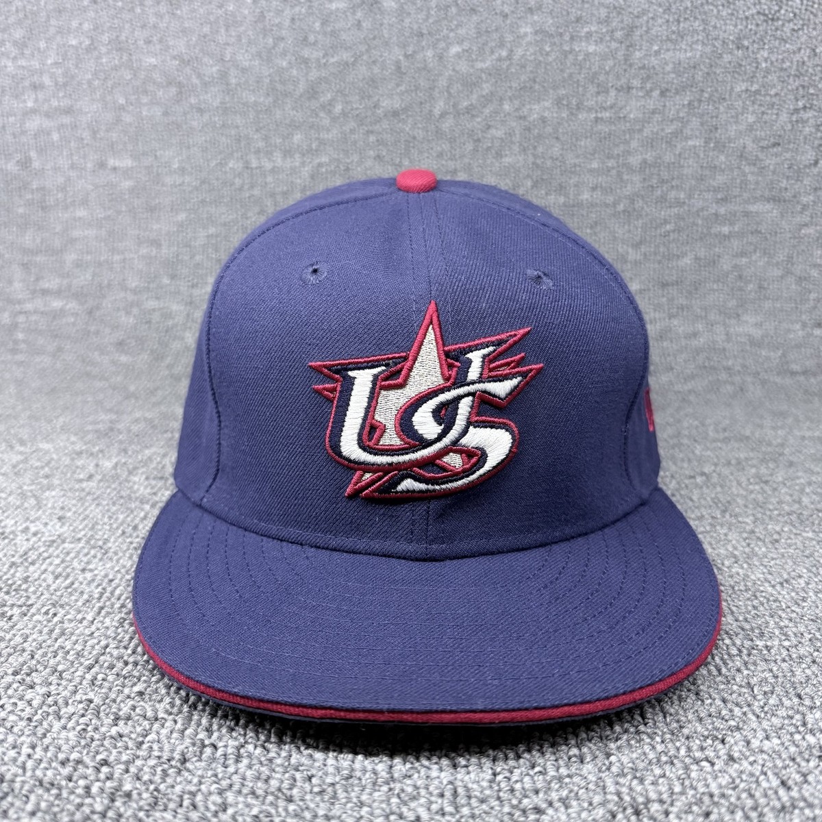 New Era 59FIFTY USA Baseball Hat Navy Red Piping US Star Logo Fitted Cap 6 7/8