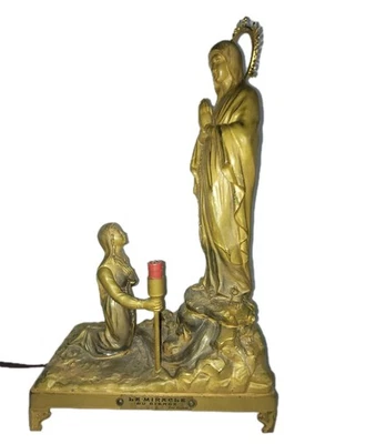 03K10 ANCIENNE STATUE VIERGE EN RÉGULE DORE LE MIRACLE DU CIERGE SIGNEE RICHIR - Photo 1/4