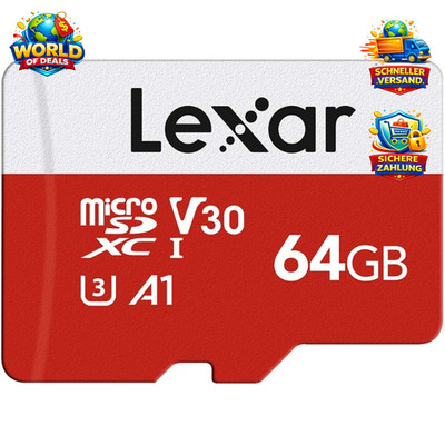 Lexar Micro SD Karte 64GB, Speicherkarte Micro SD mit Adapter, Bis zu 100 MB/s L