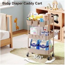 Multipurpose Metal Utility Cart with Handle and Mesh Baskets