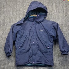 Patagonia Kids Insulated Jacket Size 10 Navy Blue Hooded Parka Nylon Coat Warm