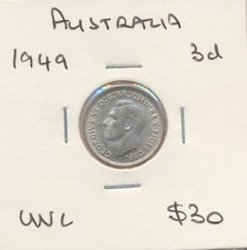 Australia: 1949 King George VI Silver Threepence 3d 