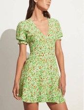 FAITHFUL THE BRAND La Belle Mini Dress Green Floral Size Aus 10 Us 6 Medium