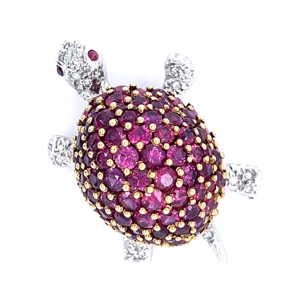Tiffany & Co. Vintage 18k Two-Tone Gold Ruby and Diamond Turtle Brooch Unique - Image 4 of 4
