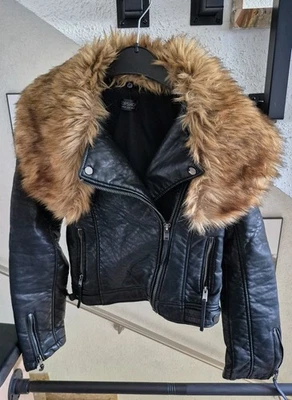 TOPSHOP Damen Kunstleder Jacke Größe 38 Schwarz - Bild 1 von 4