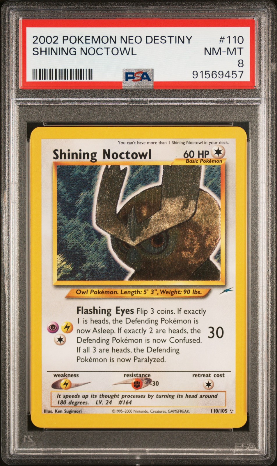 2002 POKEMON NEO DESTINY #110 SHINING NOCTOWL PSA 8