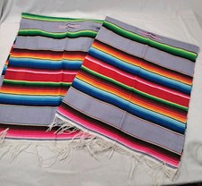 Lot 2 Mexican Serape Style Table Runners Woven Gray Pink Colorful Folk Rainbow