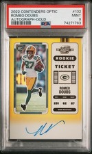 ROMEO DOUBS 2022 CONTENDERS OPTIC #89 ROOKIE AUTO GOLD PRIZM # 01/10 RC PSA 9