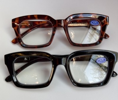 2 Pack Reading Glasses +1.75 Anti Blue Light Square Chunky Black Tortoise Shell
