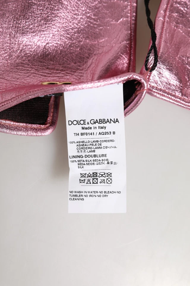 Guantes DOLCE & GABBANA Cuero Rosa Logo DG Longitud Muñeca Mitón 7.5 / M 640usd Foto 3 de 4