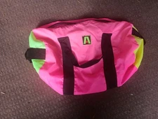 VINTAGE ACADEMY BROADWAY DUFFLE BAG OVERNIGHT BAG NEON PINK YELLOW GREEN