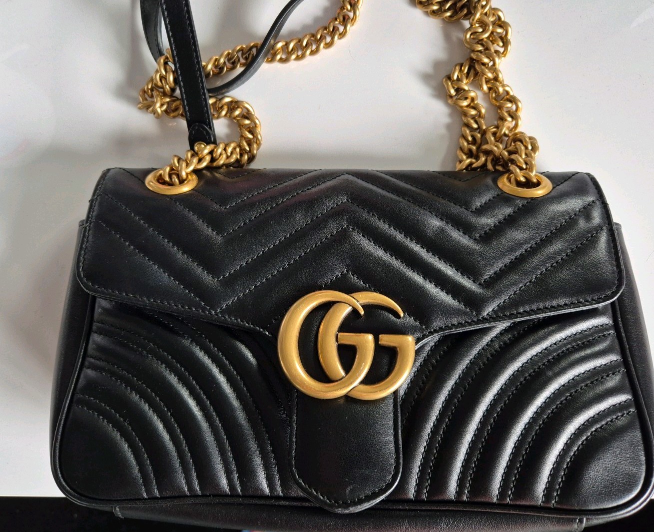 Gucci Marmont Black Leather Calfskin Shoulder Bag with Dust Cover