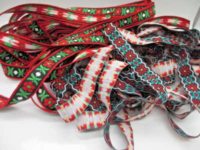 NOS Two Floral  Flowers Jacquard  Ribbon Sewing  Craft Trim  14 Yards Total