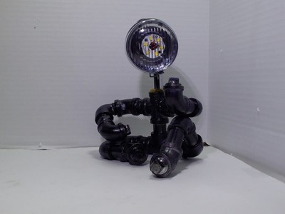 Steampunk Table Lamp, Creative Pipe Robot Lamp with Electric Guitar in Case