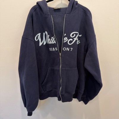 White Fox Boutique Season 7 Zip Up Hoodie Navy Blue Puff Print L/XL
