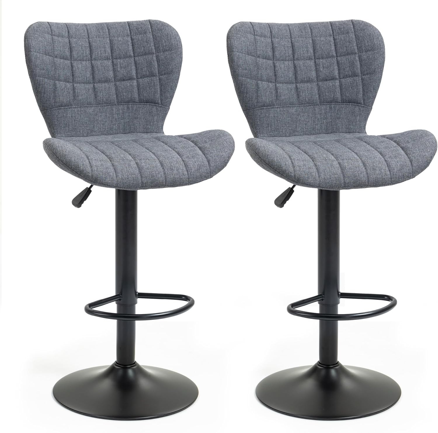 Tabouret de bar design capitonné en velours gris avec dossier enveloppant